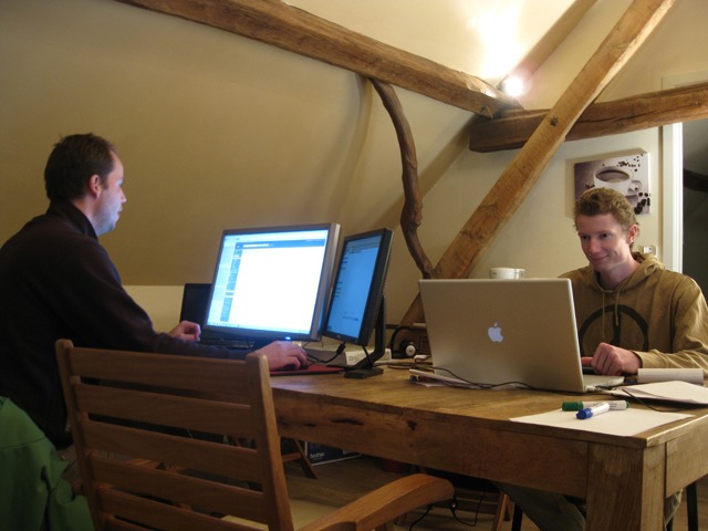 David and Asher working in Belgium David and Asher working in Belgium