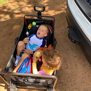 our kids in a toddler wagon
