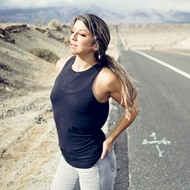 RV Woman on road