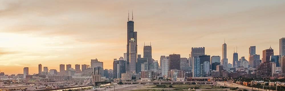 chicago skyline at sunset