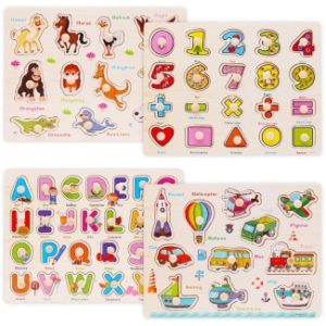Wooden Number Puzzles for 1 Year Old Girl & Boy Gifts Learning Toys for Toddlers 