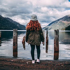 woman by lake in Argentina