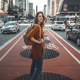 Woman from hostel walking in the street