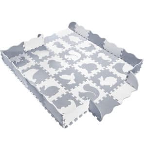 Baby Play Mat with Fence, Animals, and Foam Tiles by Wonder Bebe