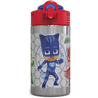 Zak Designs Pj Masks 15.5Oz Stainless Steel Kids Water Bottle With Flip-Up Straw Spout