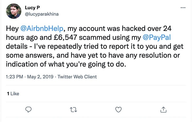 airbnb account hacked for £6,457