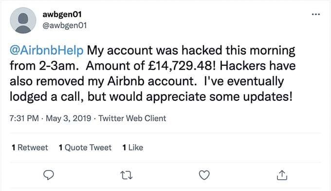 airbnb account hacked for £