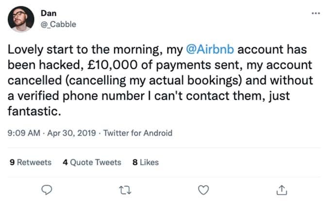 airbnb account hacked for £10,000