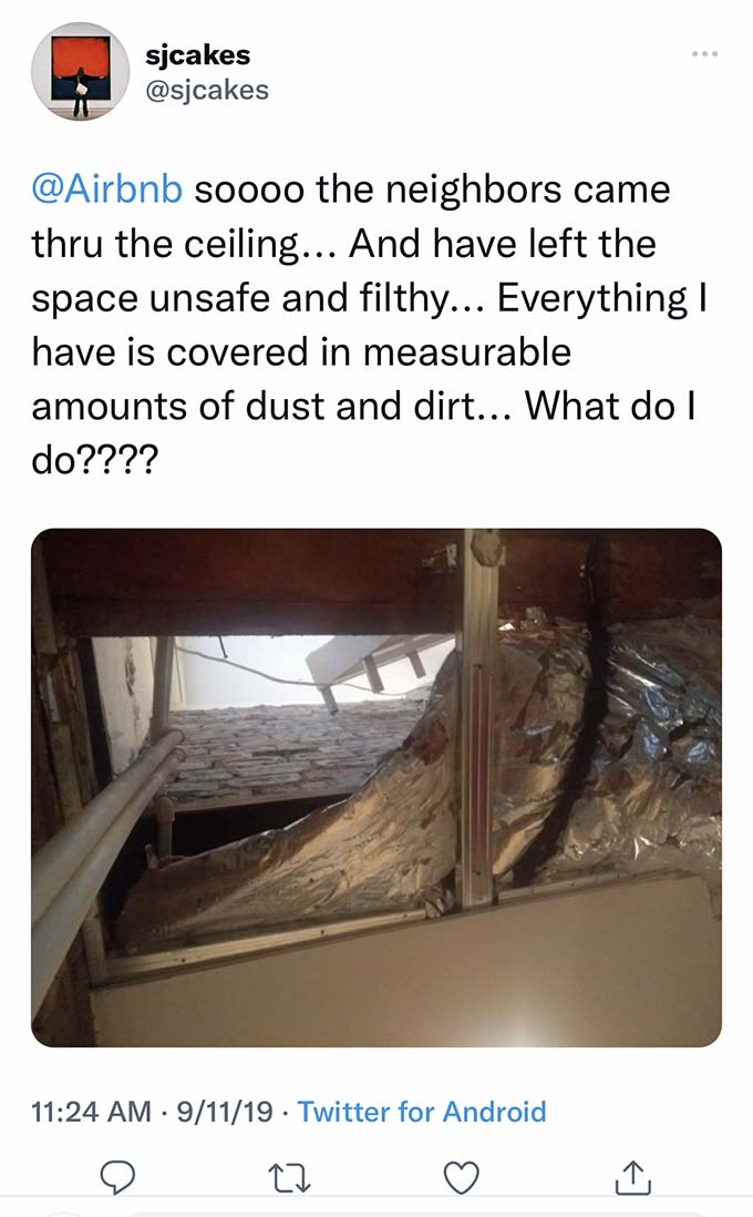 airbnb neighbors fall through ceiling