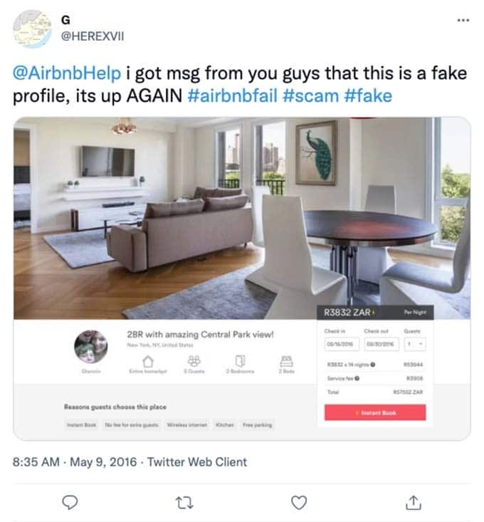 airbnb scam listing