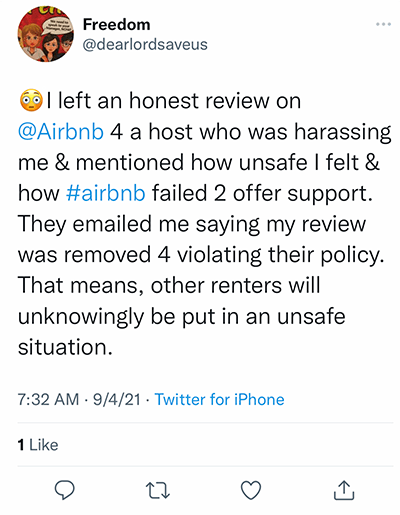 airbnb review censorship