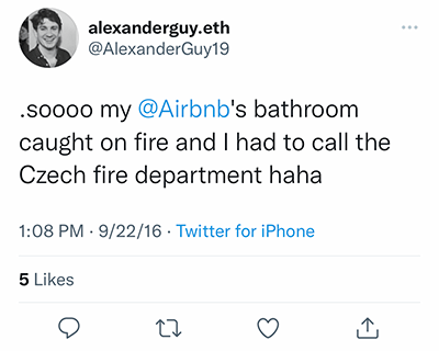 airbnb bathroom caught fire