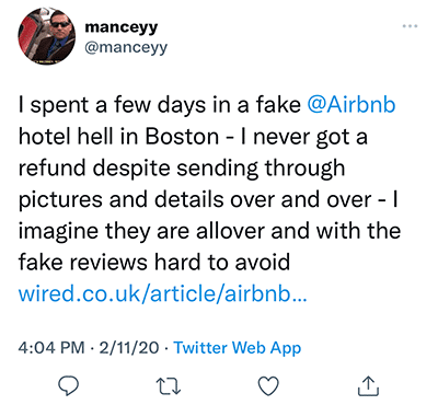 fake reviews at airbnb