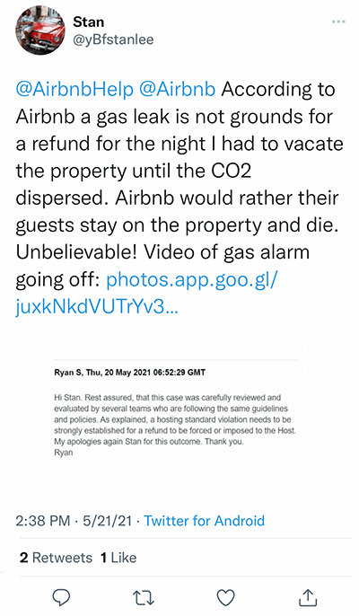 airbnb gas leak carbon monoxide