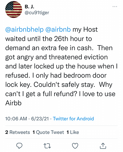 airbnb host demands extra cash