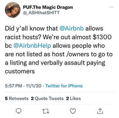 racist at airbnb property