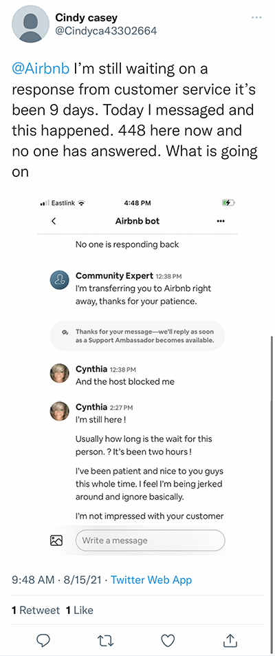waiting for a response from Airbnb after 9 days
