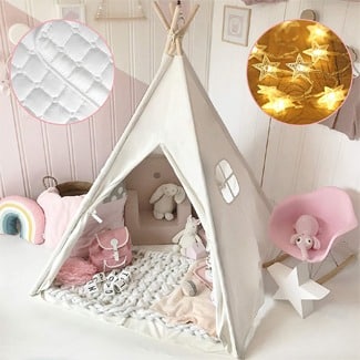LOVE TREE Large Kids Teepee Tent Portable Children Play Tent for Boys Indoor Outdoor Use Fort with Carrying Case Black 