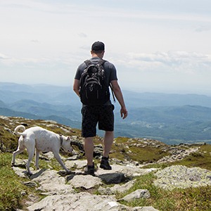 Climbing Mount Mansfield vermon with dog